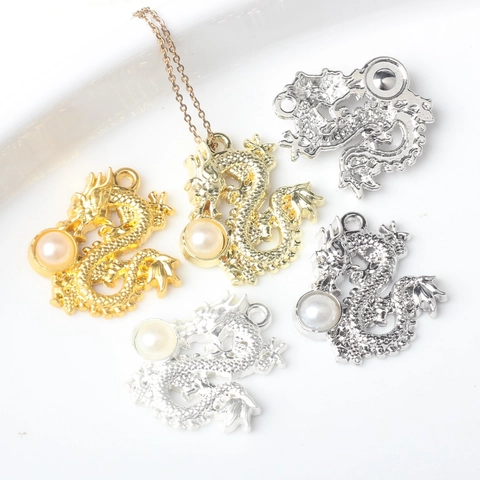 Vintage Chinese Zodiac Dragon Pendants Zinc Alloy With Artificial Pearl For DIY Jewelry Making Necklaces Bracelets Findings