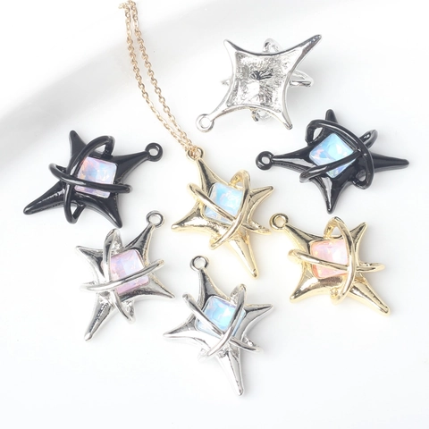 Starburst Celestial Orbit Alloy Pendant Only (Without Chain) Synthetic Opal Inlaid Star Charm For DIY Necklace Jewelry Making Accessory