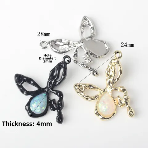 Alloy Butterfly Pendant With Synthetic Opal Inlaid Liquid Metal Style For DIY Necklace Earring Making Jewelry Accessories