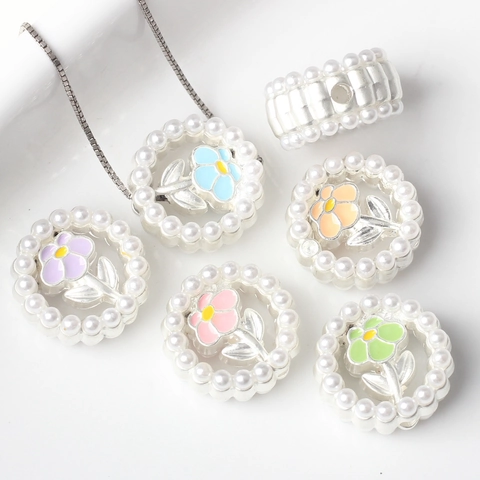 Perline Distanziatrici a Fiore in Lega con Perle Artificiali Verniciate a Spruzzo Perline Sciolte Floreali Colorate per Fai da Te Gioielli Bracciale Collana Accessori