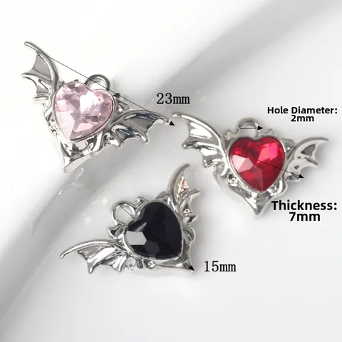 Gothic Alloy Heart Bat Wing Pendant Alloy Rhinestone Charm For DIY Necklace Bracelet Jewelry Making Supplies For Women