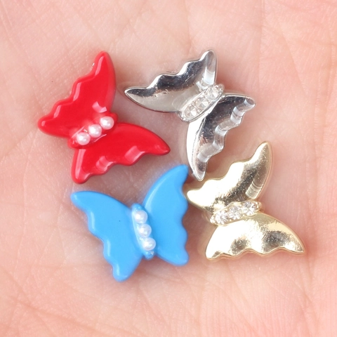 Mariposa Cuentas Sueltas Aleación de Zinc Pintado Colorido Perla Artificial Strass Separadores Para Bricolaje Pulsera Collar Joyería