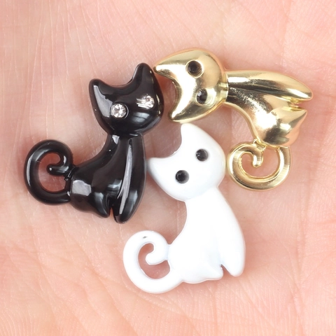 Pendentif Chat en Alliage 3D Mignon Avec Strass Charms pour DIY Collier Bracelet Fabrication Accessoire Blanc Or Argent Noir Bijoux Chaton