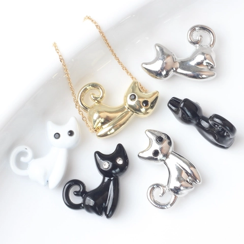 Pendentif Chat en Alliage 3D Mignon Avec Strass Charms pour DIY Collier Bracelet Fabrication Accessoire Blanc Or Argent Noir Bijoux Chaton