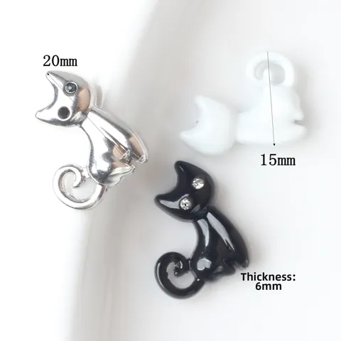 Cute 3D Alloy Cat Pendant With Rhinestone Charms For DIY Necklace Bracelet Making Accessory White Gold Silver Black Kitten Jewelry Pendant