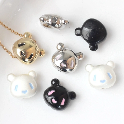 Zinc Alloy Cartoon Bear Panda Head Loose Beads DIY Bracelet Necklace Making Enameled Spacer Beads Jewelry Accessories For Unisex