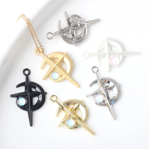 Fantasy Zinklegierung Mond Stern Kreuz Anhänger Mit Irisierenden Perlen Für DIY Schmuckherstellung Halskette Ohrringe Zubehör