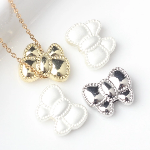 Minimalist Zinc Alloy Bowknot Spacer Beads With Beaded Edge Artificial Pearl DIY Jewelry Making Bracelet Necklace Accessories