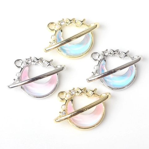 Mond Planet Anhänger Charms Zinklegierung Wasserwelle Mit Strass Künstliche Perle Für DIY Halskette Armband Herstellung Damen Schmuck