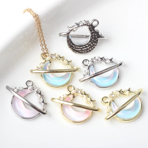 Mond Planet Anhänger Charms Zinklegierung Wasserwelle Mit Strass Künstliche Perle Für DIY Halskette Armband Herstellung Damen Schmuck