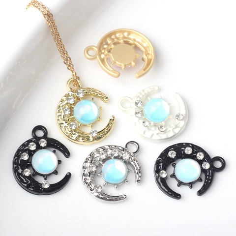 Pendentif Soleil Lune en Alliage Seul Sans Chaîne Avec Strass Opale Artificielle Bijoux Célestes DIY Collier Accessoires