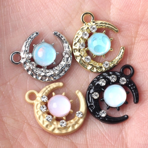 Pendentif Soleil Lune en Alliage Seul Sans Chaîne Avec Strass Opale Artificielle Bijoux Célestes DIY Collier Accessoires