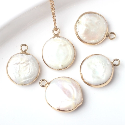Ciondolo Tondo in Perla Artificial Barocca Naturale Placcato Oro Argento Charms in Lega di Zinco per Creazione Fai da Te di Collane Bracciali Orecchini