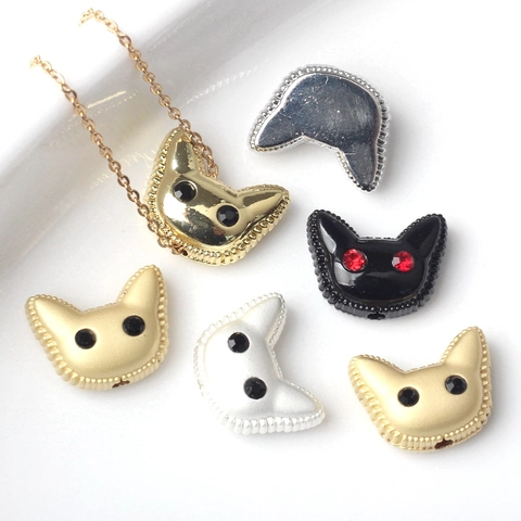 Perles en Alliage Tête de Chat avec Strass pour la Fabrication de Bijoux DIY Pendentifs pour Bracelet Collier Boucle d'Oreille