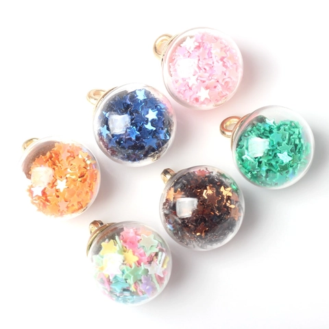 DIY Glass Ball Pendant With Star Sequin Fill Gold Plated Zinc Alloy Cap Jewelry Findings For Necklace Bracelet Making Accessories