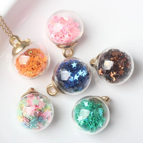 DIY Glass Ball Pendant With Star Sequin Fill Gold Plated Zinc Alloy Cap Jewelry Findings For Necklace Bracelet Making Accessories