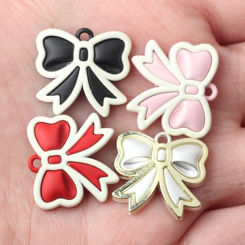 Colgante de Lazo de Aleación Accesorio de Joyería DIY para Pulsera Collar Pendiente Dulce Lazo Pintado de Esmalte para Mujer