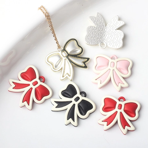 Colgante de Lazo de Aleación Accesorio de Joyería DIY para Pulsera Collar Pendiente Dulce Lazo Pintado de Esmalte para Mujer