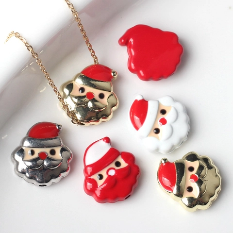 Papá Noel Aleación de Zinc Esmalte Aceite de Goteo Cuentas Sueltas Para DIY Navidad Pulsera Collar Joyería Colgantes de Metal