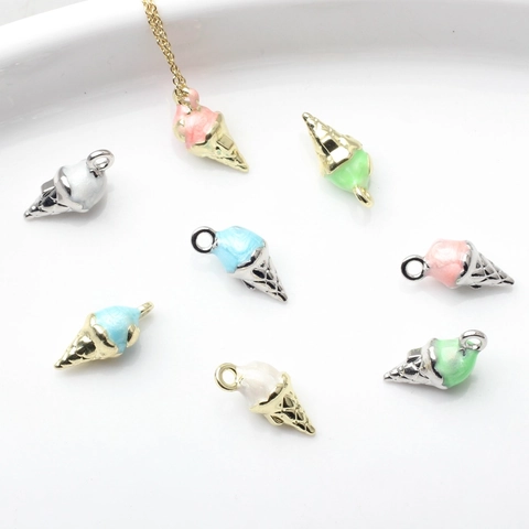 Zinc Alloy Mini Ice Cream Cone Pendants Colorful Enamel Drip Oil Charms For DIY Earring Necklace Bracelet Jewelry Accessories