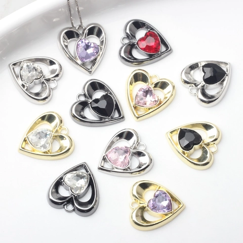 Pendentif en Alliage en Forme de Cœur avec Cristal Apprêt pour Bijoux DIY pour Collier Boucles d'Oreilles Incrusté de Strass