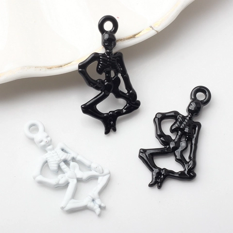 Ciondoli a Teschio in Lega di Halloween per la Creazione di Gioielli Fai-da-te Ciondoli per Collana Braccialetto Nero Bianco