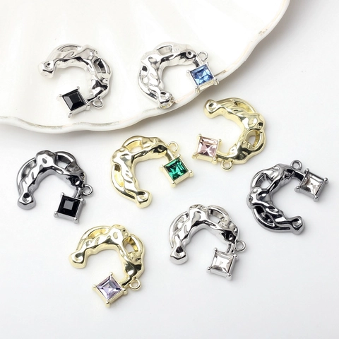Irregular Lava C-Shape Pendants For DIY Jewelry Making Alloy Zirconia Horseshoe Charms Pendant Only For Necklace Earring