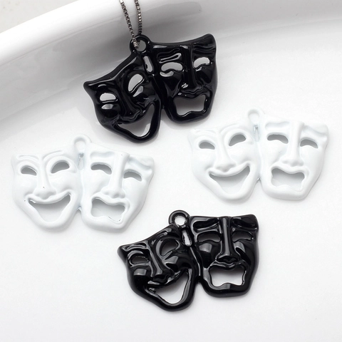 Vintage Zinc Alloy Comedy Tragedy Drama Mask Pendant Drip Oil Painted Demon Mask Charms For Halloween DIY Jewelry Making