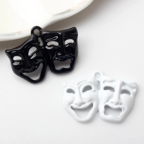 Vintage Zinc Alloy Comedy Tragedy Drama Mask Pendant Drip Oil Painted Demon Mask Charms For Halloween DIY Jewelry Making