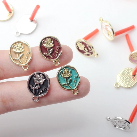 Vintage Alloy Rose Flower Drip Oil Earring Post With Love Design For DIY Jewelry Making Accessories Earring Component