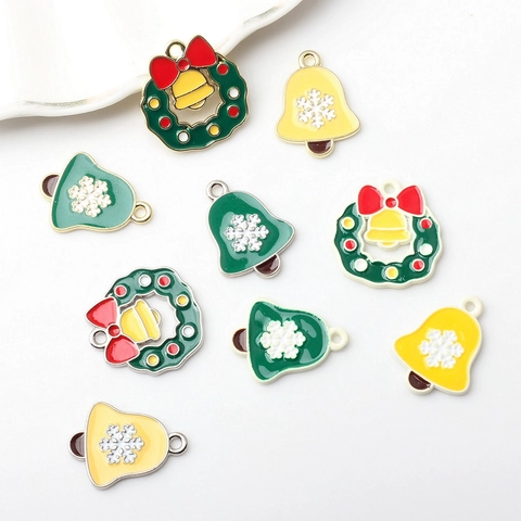 Alloy Enamel Christmas Bell Wreath Pendants For DIY Jewelry Making Snowflake Festive Holiday Charm Pendants Accessories