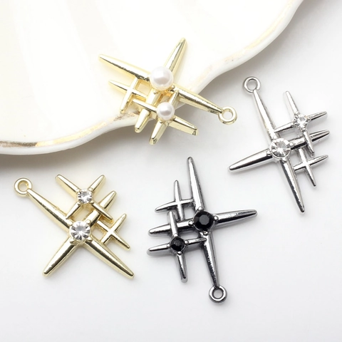 Pendentifs Croix Étoile en Alliage Avec Künstliche Perle Strass Minimaliste DIY Matériel de Fabrication de Bijoux pour Femmes Sans Chaîne