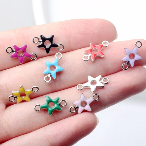 Alloy Colorful Enamel Star Jewelry Connector DIY Mini Star Double Hole Pendant For Necklace Bracelet Jewelry Making Accessories
