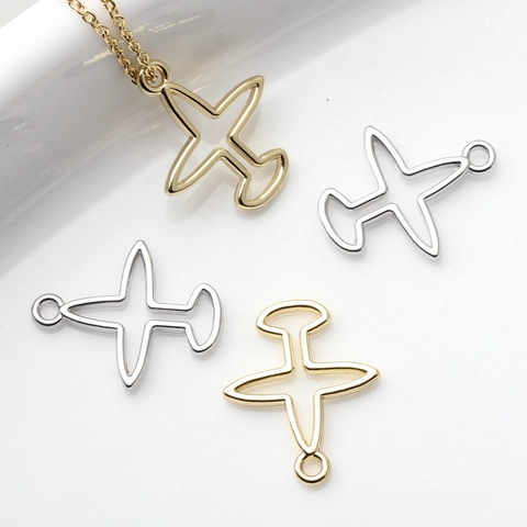 Colgantes de Aleación Minimalistas con Forma de Avión Hueco para Joyería Bricolage Oro Plata Accesorios de Metal