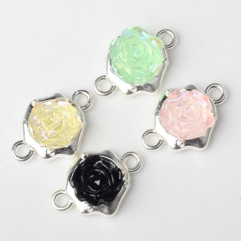 Legierung Rose Blume Verbinder Irisierendes Harz Rose Charms Für DIY Halskette Armband Schmuckherstellung Zubehör