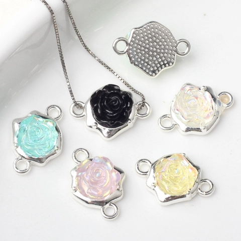 Legierung Rose Blume Verbinder Irisierendes Harz Rose Charms Für DIY Halskette Armband Schmuckherstellung Zubehör