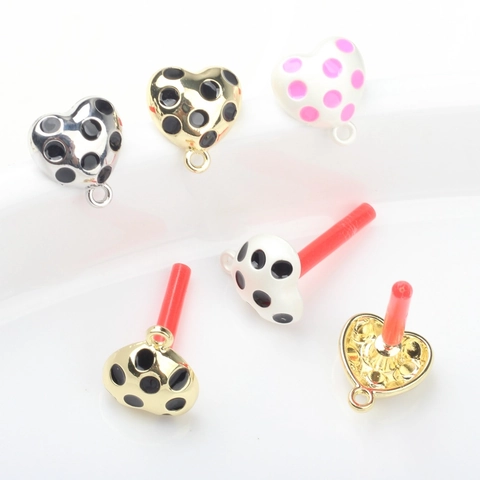 DIY Herz Polka Dot Legierung Ohrstecker Zubehör Tropföl Emaille Stecker Komponenten Für Die Schmuckherstellung Handgefertigt