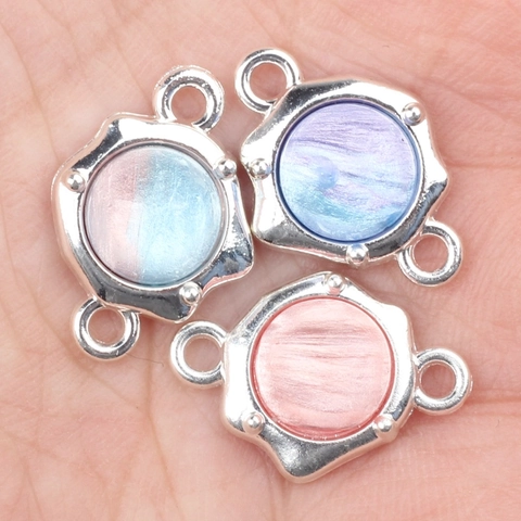 Minimalistische Legierung Planet Schmuckverbinder Emaille Rund Doppel Loch DIY Zubehör Für Armband Halskette Schmuckherstellung