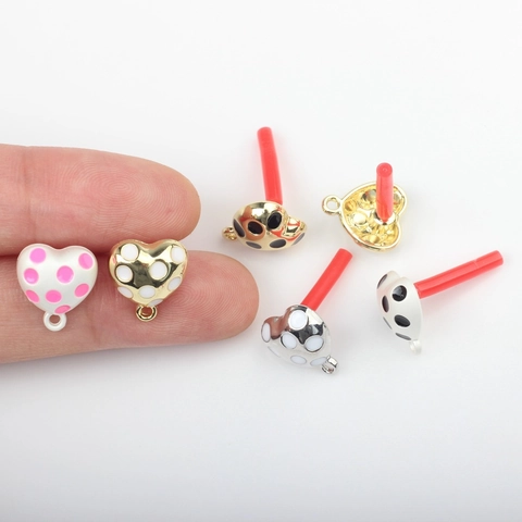DIY Herz Polka Dot Legierung Ohrstecker Zubehör Tropföl Emaille Stecker Komponenten Für Die Schmuckherstellung Handgefertigt