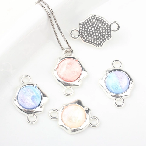 Minimalistische Legierung Planet Schmuckverbinder Emaille Rund Doppel Loch DIY Zubehör Für Armband Halskette Schmuckherstellung