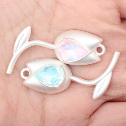 Matt Legierung Tulpe Anhänger Mit Zirkon Stein Birnenform DIY Schmuck Zubehör Für Damen Floral Halskette Armband Anhänger