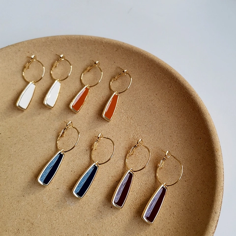 Boucles d'Oreilles Pendantes Géométriques Vintage Couleurs Morandi Avec Tige en Argent Sterling 925 Plaqué Or 14K Bijoux Femme