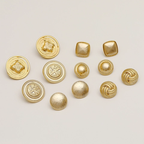 Pendientes de Botón de Cobre Dorado Minimalistas Estilo Vintage Hong Kong Con Poste de Plata de Ley 925 Pendientes de Metal Geométricos Retro Mujer Joyería