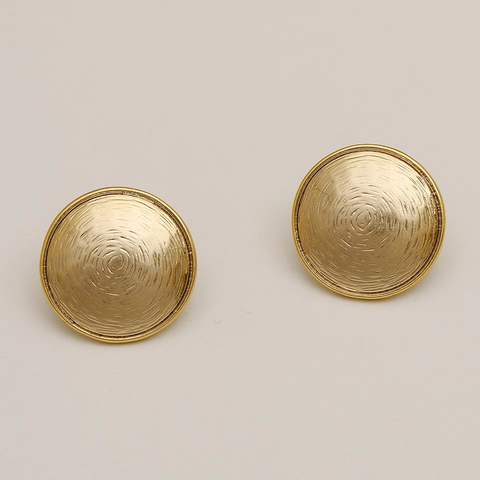 Pendientes de Botón de Cobre Dorado Minimalistas Estilo Vintage Hong Kong Con Poste de Plata de Ley 925 Pendientes de Metal Geométricos Retro Mujer Joyería