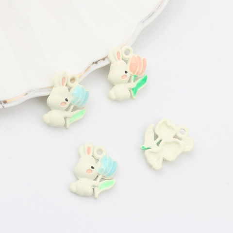 Cartoon Hase Tulpe Zinklegierung Emaille Anhänger Für Schmuckherstellung DIY Ohrringe Armband Halskette Zubehör Tieranhänger