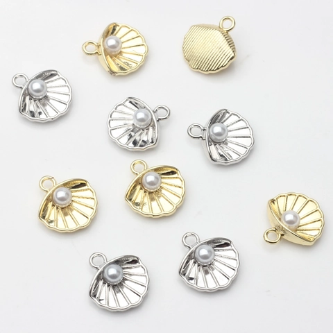 Marine Stil Jakobsmuschel Künstliche Perle Zinklegierung Anhänger Für DIY Schmuckherstellung Galvanisiert Gold Silber Charms
