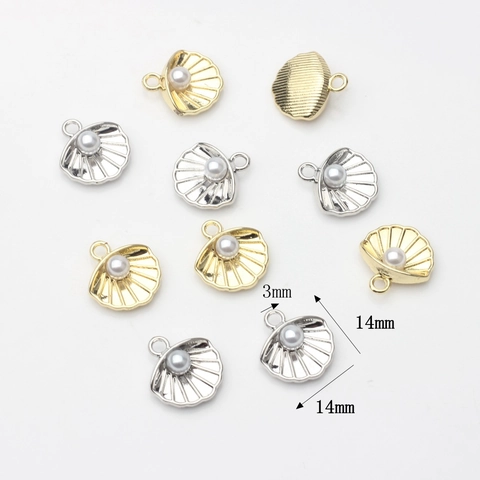 Marine Stil Jakobsmuschel Künstliche Perle Zinklegierung Anhänger Für DIY Schmuckherstellung Galvanisiert Gold Silber Charms
