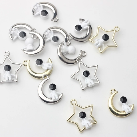 DIY Legierung Astronaut Stern Mond Anhänger Charms Mit Emaille Für Schmuckherstellung Ohrringe Halskette Armband Bastelbedarf