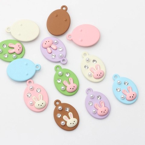 Hase Anhänger Aus Legierung Oval Cartoon Mit Künstlicher Perle Strass Für DIY Ohrringe Halskette Schmuckherstellung