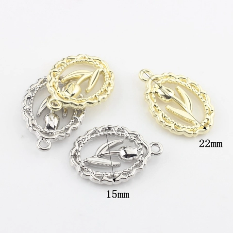 Einfache Zinklegierung Hohl Tulpe Blume Anhänger Wellenförmige Ovale Rahmen DIY Schmuck Zubehör Für Ohrring Halskette